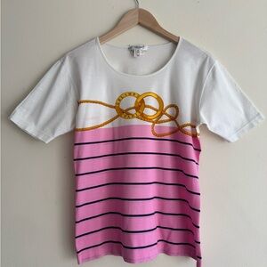 Celine White and Pink Striped Nautical T-Shirt